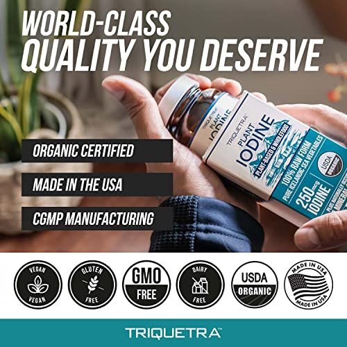Organic Iodine Supplement – 1,500 mcg Iodine, Max Strength - from Sea Vegetable Complex, Whole Food & Raw Form – Contains Purest Icelandic Sea Kelp, Irish Moss & Bladderwrack (1500 mcg) - görsel 12