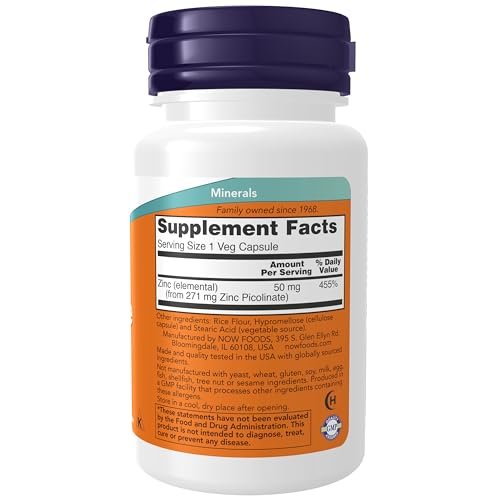 NOW Foods Zinc Picolinate 50 mg – Supports Enzyme Functions & Immune Health, 30 Veg Capsules - görsel 1