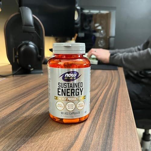 Now Foods Sports, Sustained Energy Energy Production* Mental Alertness* Sustained Release Caffeine with B Vitamins 90 Veg Capsules - görsel 5