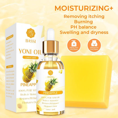 Feminine Wash & Yoni Oil & Yoni Soap Set for Women, Yoni Wash for Vaginal pH Balance Remove Odor Moisturizing, 5.07 Body Wash & 1 Fl.Oz Organic Essential Oil & 3.53oz Feminine Care Soap Pineapple