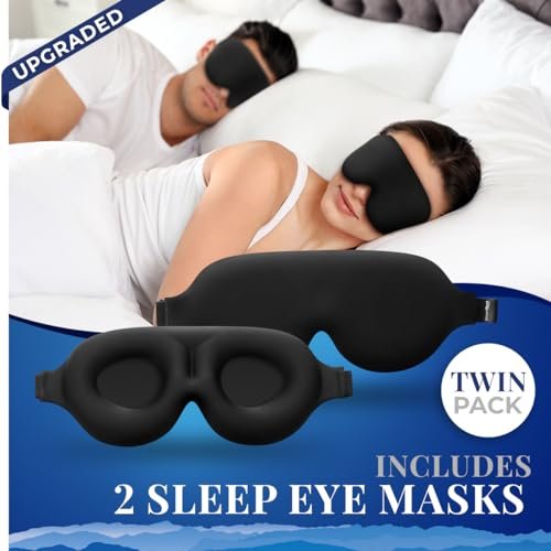 SmartRest Sleep Mask [2 Pack] - Eye Mask for Sleeping - Patented, Contoured, 100% Blackout, Zero Pressure Sleeping Masks for Women and Men, Blindfold and Eye Covers - S2 Black - görsel 1