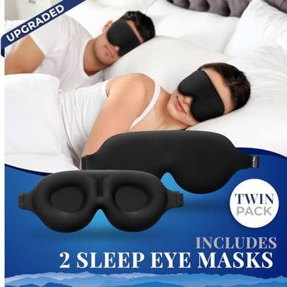 SmartRest Sleep Mask [2 Pack] - Eye Mask for Sleeping - Patented, Contoured, 100% Blackout, Zero Pressure Sleeping Masks for Women and Men, Blindfold and Eye Covers - S2 Black