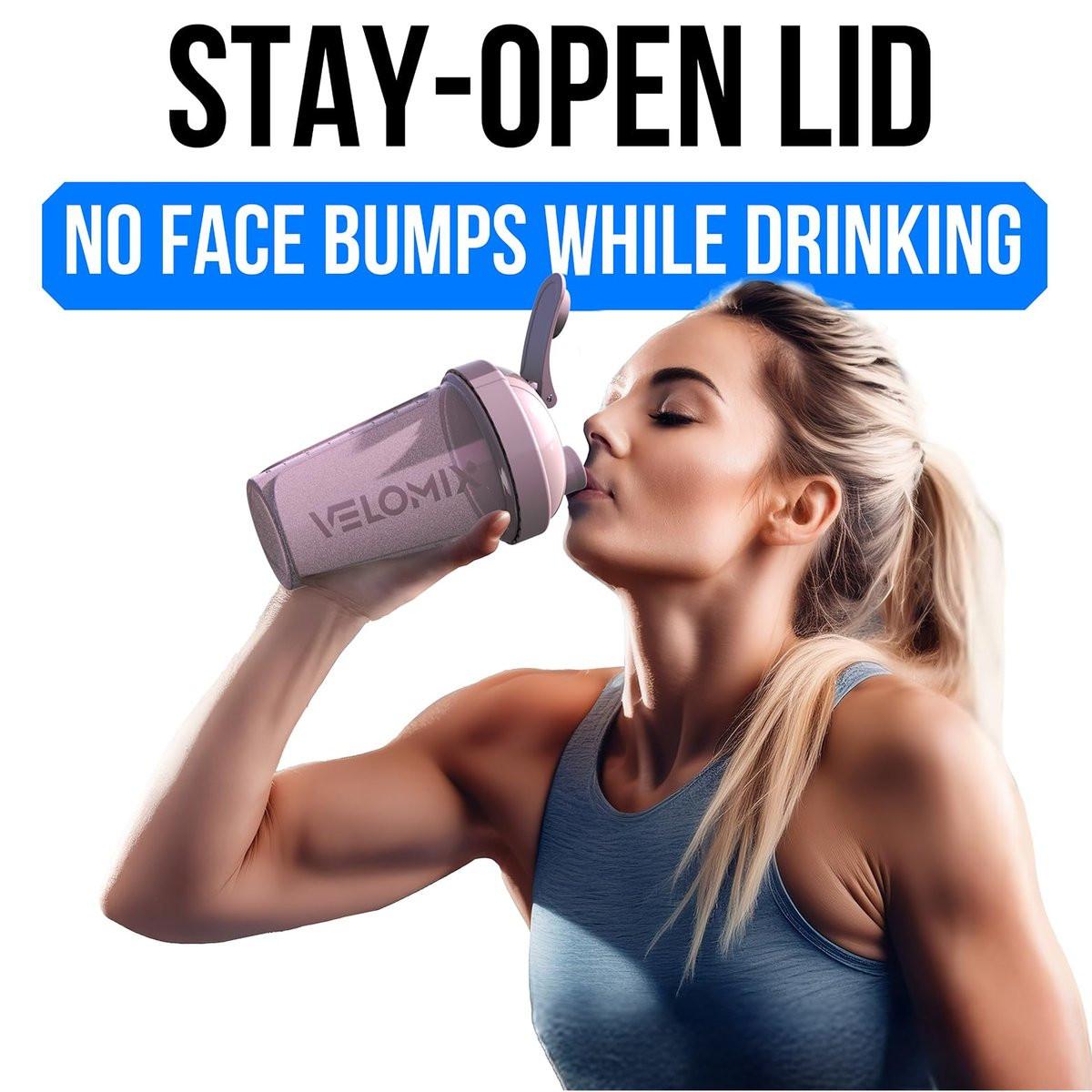 VELOMIX -4 PACK- 20 OZ Protein Shaker Bottle for Protein Mixes - 4x Wire Whisk | Leak Proof Shaker Cups for Protein Shakes | Stackable Protein Shaker Bottle Pack | Dishwasher Safe (Berry Blend) - görsel 8