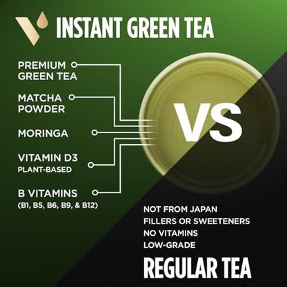 VitaCup Green Tea Instant Packets, Enhance Energy & Detox with Matcha, Moringa, B Vitamins, D3, Fiber, Keto, Paleo, Vegan in Tea Powder Single Serving Sticks, 10 Ct