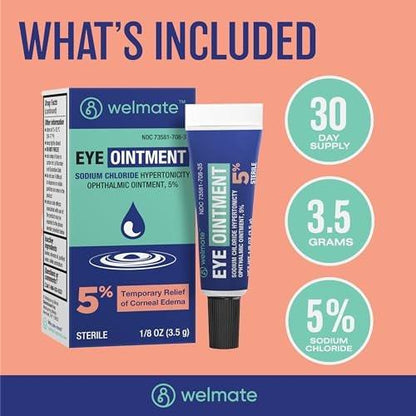 WELMATE Eye Ointment – Sodium Chloride Hypertonicity Ophthalmic Ointment 5% – Relief of Corneal Edema Symptoms – 1/8 oz (3.5g) Travel Size