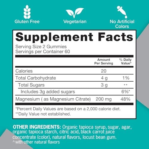 Qunol Magnesium Gummies for Adults, 200mg Elemental Magnesium (from 1,750mg Magnesium Citrate), High Absorption Magnesium Supplement, Supports Nerve, Bone and Muscle Health, Vegetarian, 120 Count - görsel 3