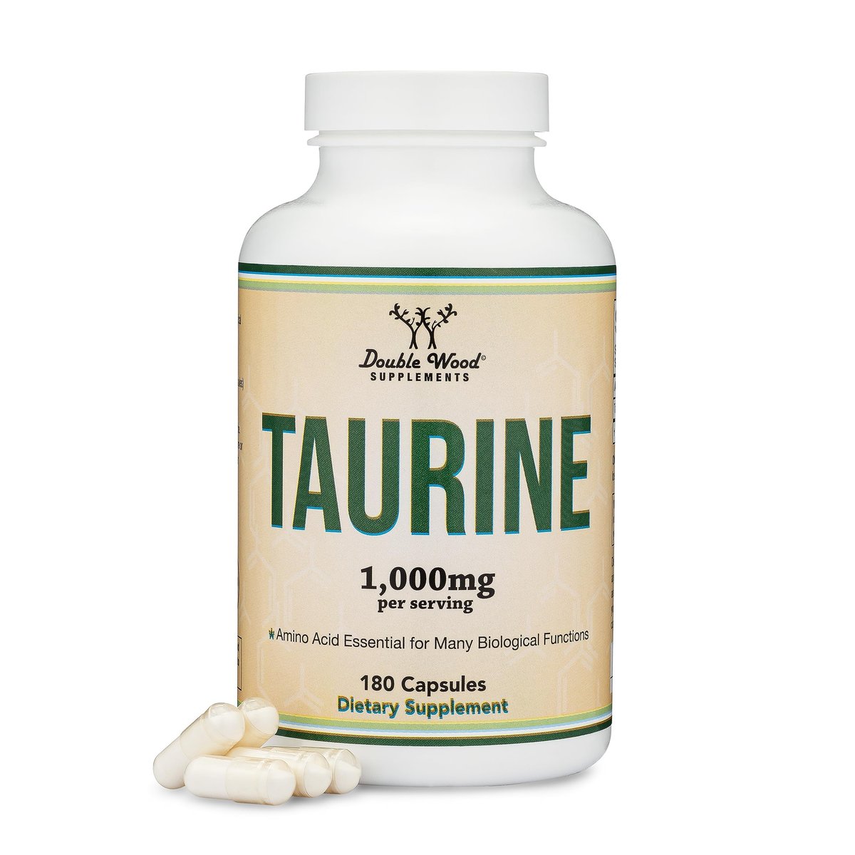 Taurine Supplement 1000mg Per Serving, 180 Capsules - Amino Acid Studied to Support a Longer, Healthier Life (Taurina) Vegan Safe, Gluten Free, Non-GMO by Double Wood - görsel 1