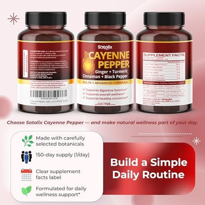 Cayenne Pepper, with Ginger, Turmeric, Cinnamon, Black Pepper - Digestion Support (150-day Supply)
