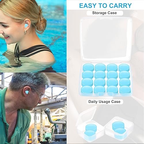 Ear Plugs for Sleeping, 20 Moldable Noise Cancelling Silicone Earplugs for Swimming, Snoring, Sleep and Studying, Blue - görsel 2