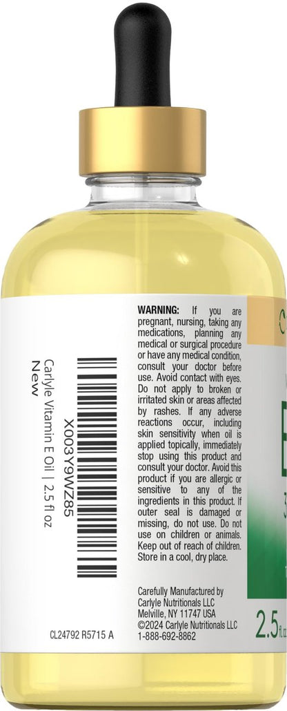 Carlyle Vitamin E Oil | 30,000 IU | 2.5 fl oz | Ingestible & Topical Grade | Moisturizing for Skin | Vegetarian, Non-GMO, Gluten Free Supplement