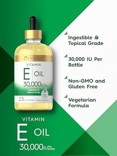Carlyle Vitamin E Oil | 30,000 IU | 2.5 fl oz | Ingestible & Topical Grade | Moisturizing for Skin | Vegetarian, Non-GMO, Gluten Free Supplement - görsel 8