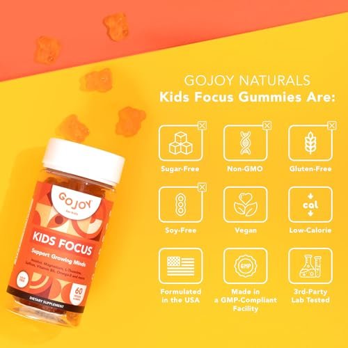 GOJOY NATURALS Kids Focus Gummies – Saffron, Magnesium Glycinate, L-Theanine & Inositol Supplement for Kids & Teens – Focus, Attention & Calm – Vegan, Sugar-Free, Non-GMO - görsel 15