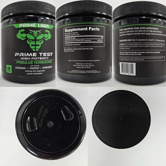 Prime Labs Tribulus Terrestris for Men 1300mg - Enhanced with 95% Saponins - Energy, Vitality, Strength - 120 Count