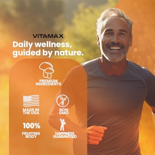 Vitamax Lions Mane Mushroom, Turkey Tail, Chaga & Reishi, Cordyceps Shiitake White Elm King Trumpet Nameko Oyster Porcini Focus & Energy - Made in USA (60 Capsules) - görsel 12