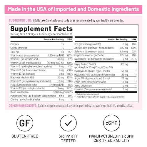 NatureWise Hair Skin and Nails Vitamin, Biotin 5000mcg w/Hyaluronic Acid, Collagen for Women with C, B Complex, D3, A, E, Iron - Non-GMO, Gluten Free - 150 Softgels [50-Day Supply] - görsel 8