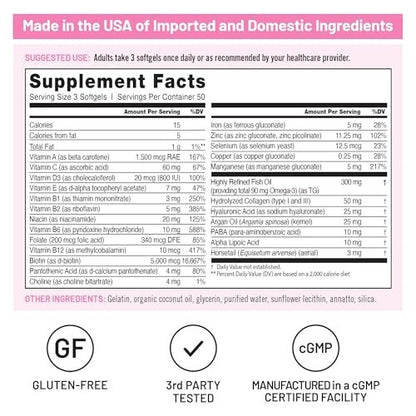 NatureWise Hair Skin and Nails Vitamin, Biotin 5000mcg w/Hyaluronic Acid, Collagen for Women with C, B Complex, D3, A, E, Iron - Non-GMO, Gluten Free - 150 Softgels [50-Day Supply]