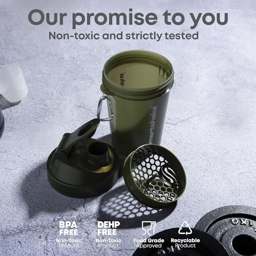 Smartshake Lite 4-Pack Protein Shaker Bottle 400 ml | 13.5 oz - Leakproof Screw-on Lid - BPA Free – Unisex - Mist Grey, Army Green, Black, Navy Blue - görsel 1