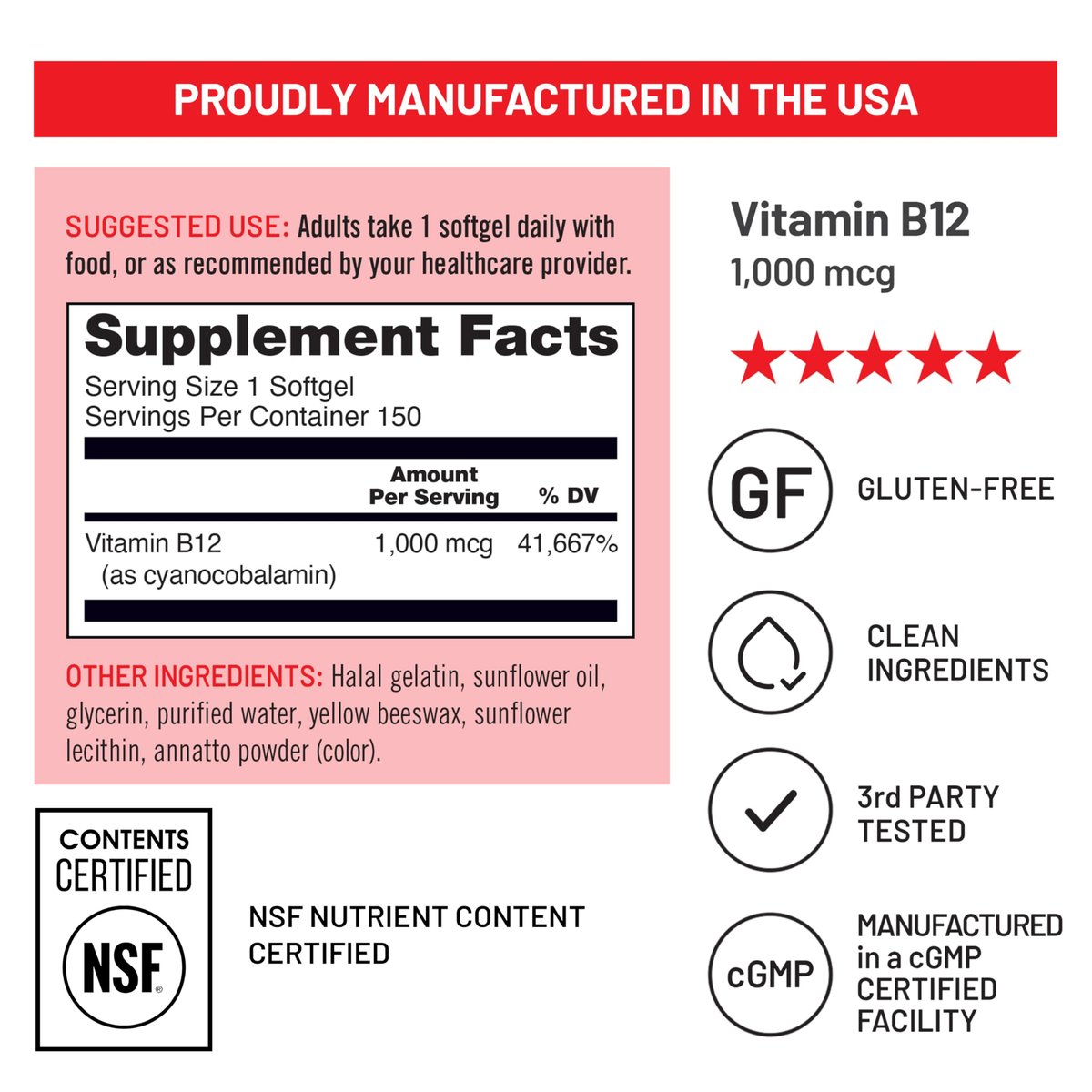 NatureWise Vitamin B12 1000 mcg - Dietary Supplement for Supporting Energy Metabolism, Mental Clarity, Nervous System Health - Easy-to-Swallow, Soy & Gluten-Free - 150 Count [150-Day Supply] - görsel 7