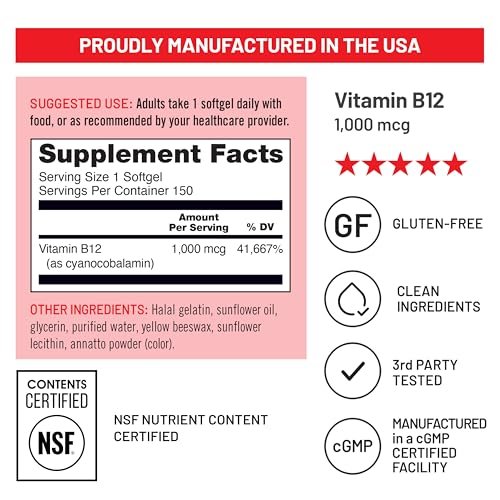 NatureWise Vitamin B12 1000 mcg - Dietary Supplement for Supporting Energy Metabolism, Mental Clarity, Nervous System Health - Easy-to-Swallow, Soy & Gluten-Free - 150 Count [150-Day Supply] - görsel 8