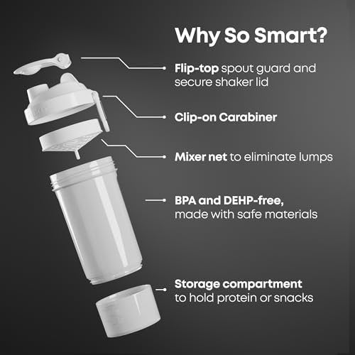 Smartshake O2GO ONE 4-Pack Protein Shaker Bottle 800 ml | 27 oz - Storage Included - Leakproof Screw-on Lid - BPA Free – Unisex - Mist Gray, Army Green, Black, Navy Blue - görsel 4