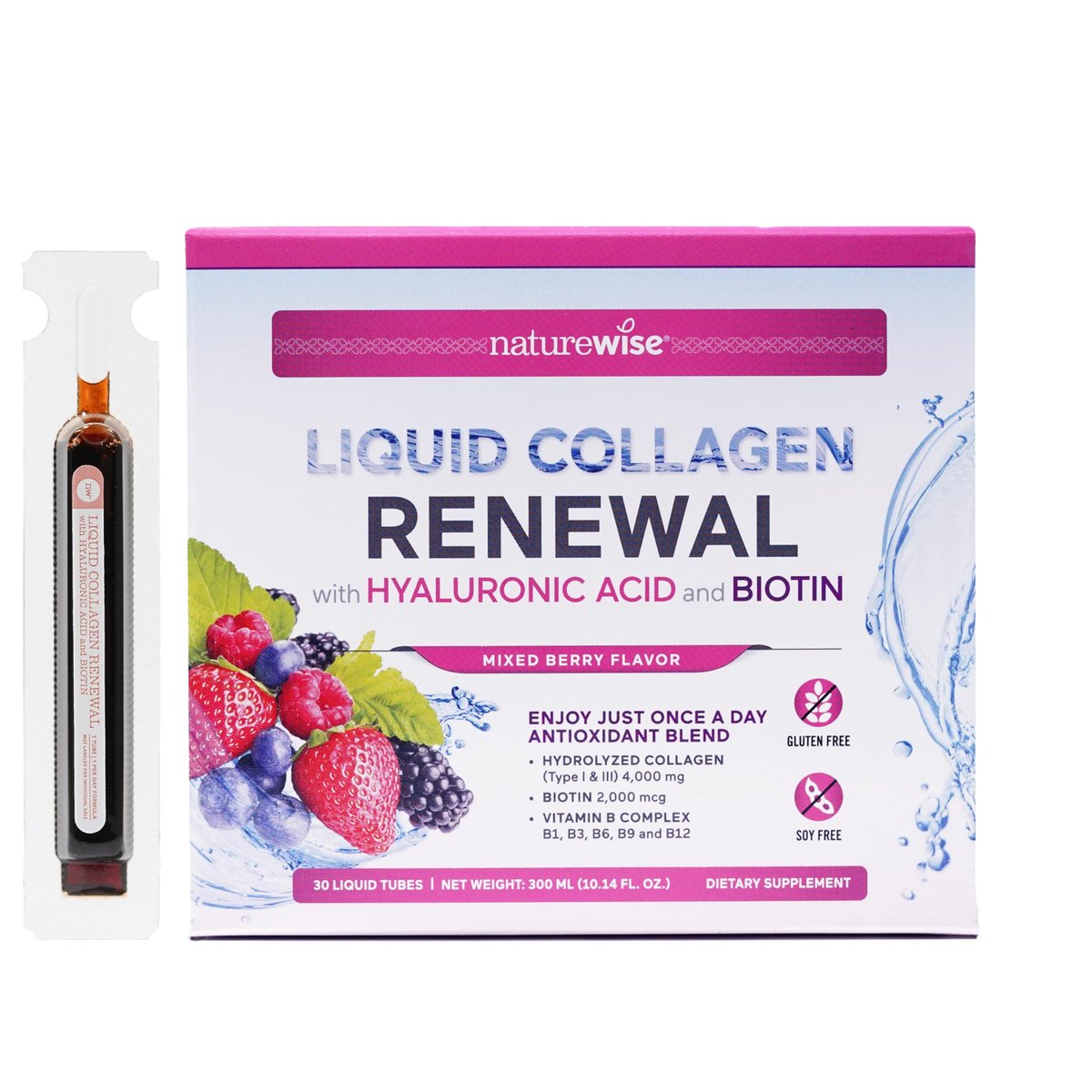 NatureWise Hydrolyzed Liquid Collagen for – Servings: 30 tubes (30-day supply) – Image 1