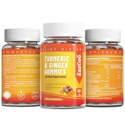 EAZGOO Turmeric Curcumin Gummies 500mg for Adults, with Black Pepper, Ginger Root, Vitamine C, Low Sugar Fruit Gummies, Orange Flavor - 120 Counts