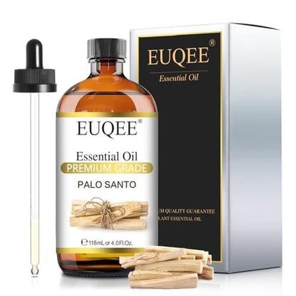 EUQEE Palo Santo Essential Oil 118mL Pure Palo Santo Oil Premium Essential Oil with Glass Dropper for Diffuser, Soap Candle Making - 4Fl. Oz