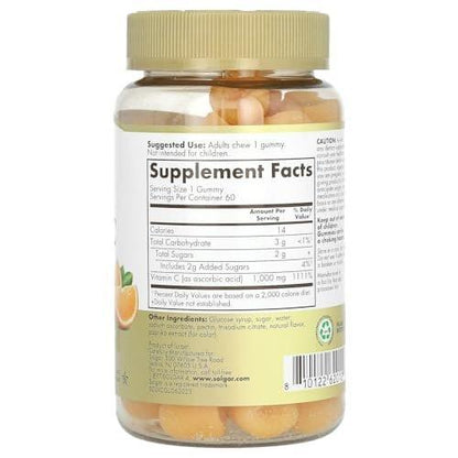 Solgar Vitamin C Gummies for Adults 1,000mg Ultra Potency Vitamin C Immune System Support for Women & Men - Tasty Tart Orange Flavor, Vegan & Gluten-Free Gummy, 2 Month Supply, 60 Servings, 2g Sugar