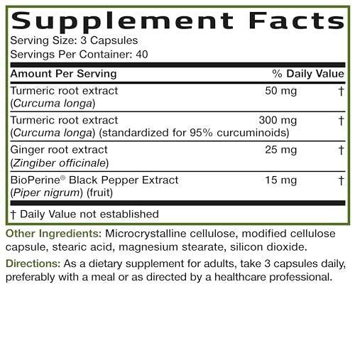 Bronson Turmeric + Ginger Extra Strength Joint Health & Digestion Support with BioPerine, Non-GMO, 120 Vegetarian Capsules - görsel 1