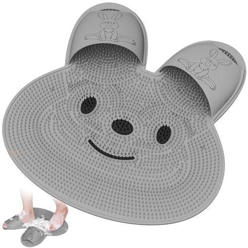 Manmihealth Extra-Large Shower Foot Scrubber Mat with Non-Slip Suction Cups, Rabbit-Shaped Silicone Foot Scrubber in Shower for Men & Women (Gray) - görsel 2