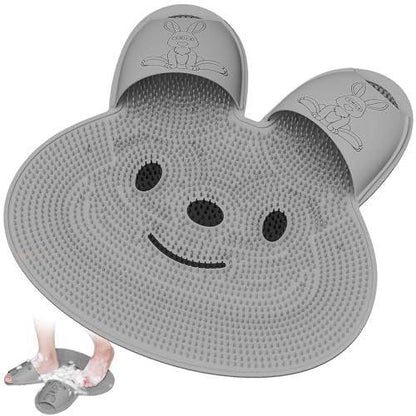 Manmihealth Extra-Large Shower Foot Scrubber Mat with Non-Slip Suction Cups, Rabbit-Shaped Silicone Foot Scrubber in Shower for Men & Women (Gray)