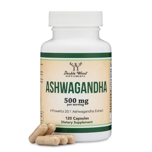 Ashwagandha Capsules, 120 Count (500mg Extract 20:1 Potency) Adaptogen Stress Relief by Double Wood - görsel 1