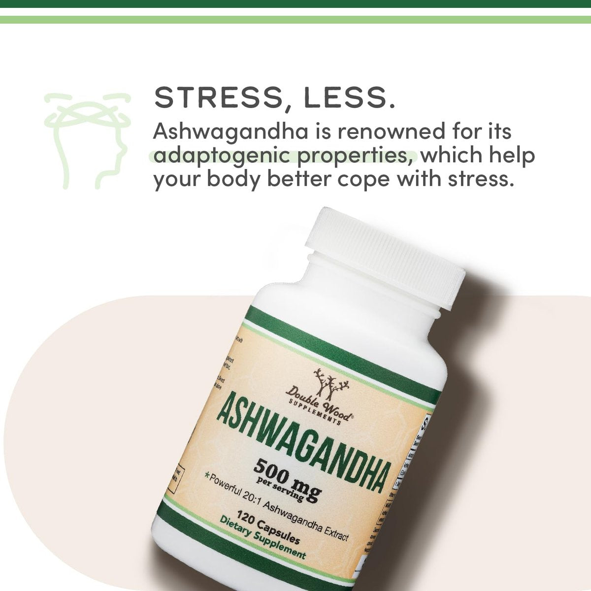 Ashwagandha Capsules, 120 Count (500mg Extract 20:1 Potency) Adaptogen Stress Relief by Double Wood - görsel 6