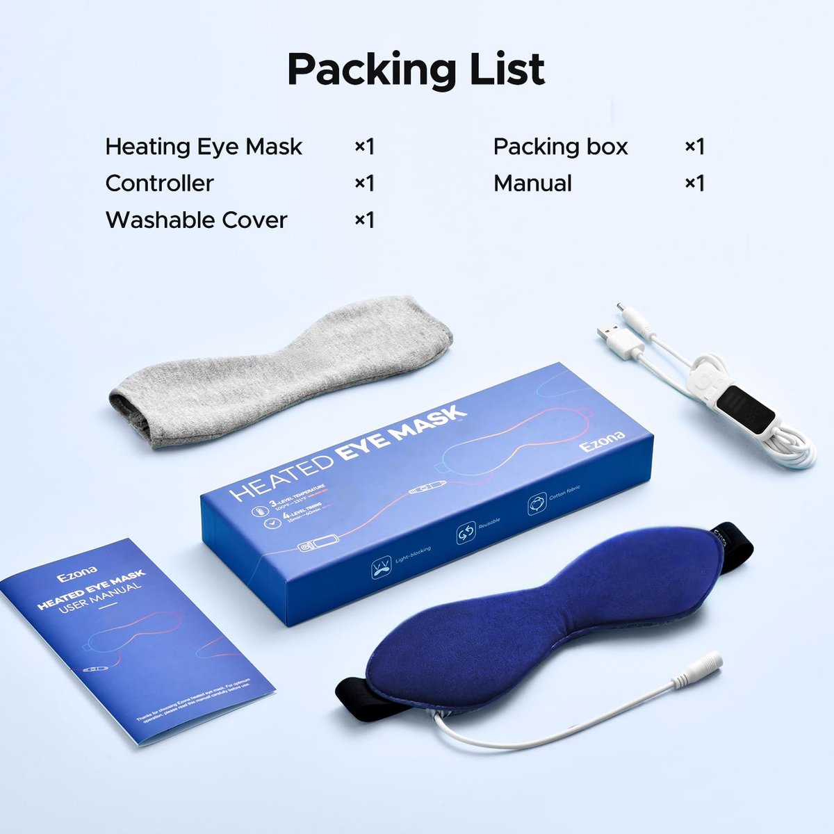Ezona Heated Eye Mask, Warm Eye Compress Mask for Dry Eyes, USB Electric Eye Heating Pad with Temperature & Timer Control, Dry Eye Mask for Blepharitis, Sinus Migraine (Indigo) - görsel 6
