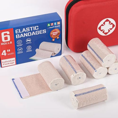 AZEN Premium 15 Pack Elastic Bandage Wrap 4 Inch - Compression Wrap for Legs, Ankle, Knee, Tummy, Body, Latex-Free