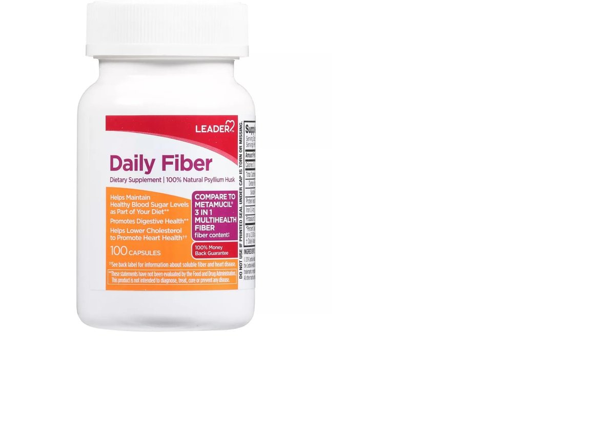 Leader Daily Psyllium Husk Powder Supplement, 3-in-1 Fiber Digestive Health, Plant Based 100% Natural Psyllium Husk Fiber, Sugar-Free, Gluten Free, Non-GMO (Compare to Metamucil) 100 Capsules - görsel 1