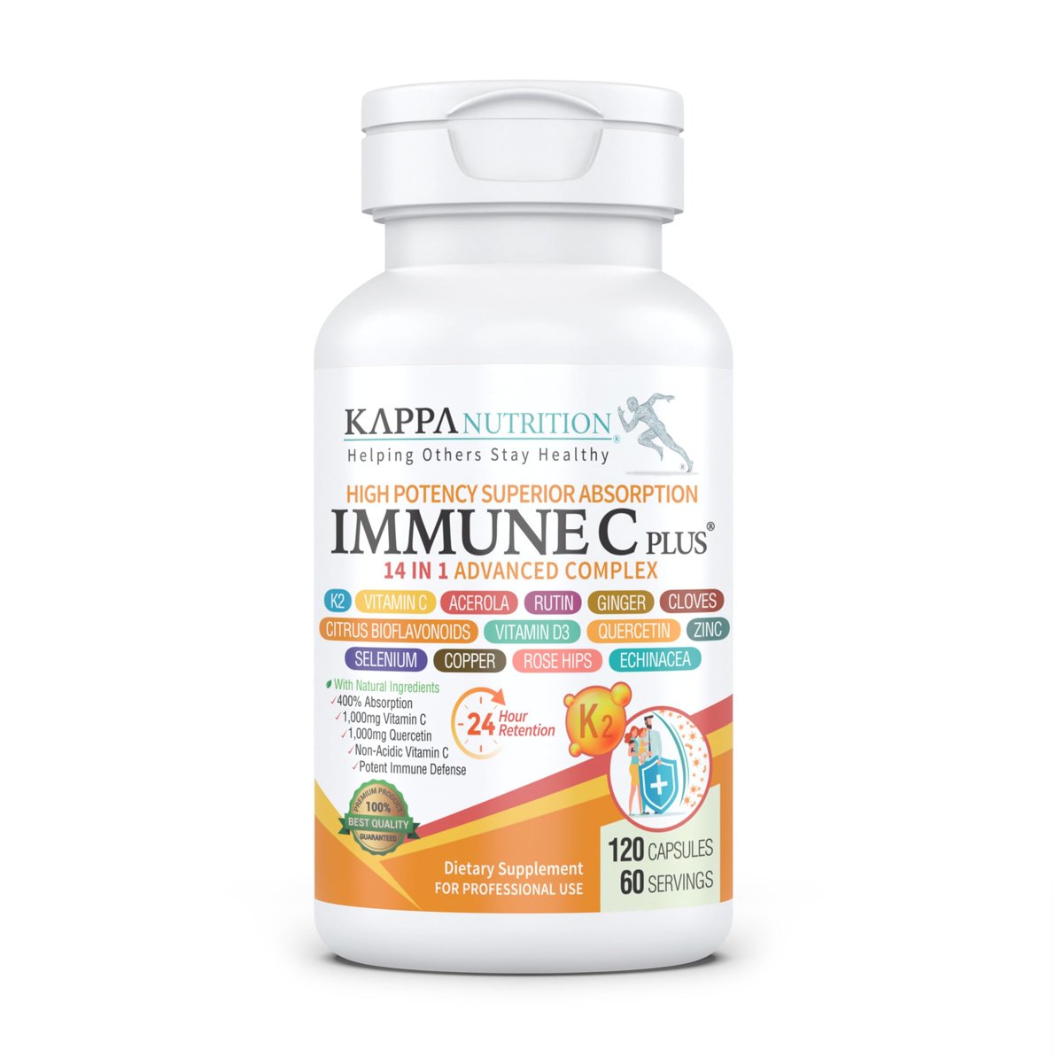 Quercetin 1,000mg, Vitamin C 1,000mg, Zinc 50mg, Vitamin D3 5,000iu, Selenium, Copper, Acerola, Ginger, Rutin, Bitter Orange, Rose Hips, Echinacea, Immune C Plus, 14 in 1 Immune C Plus (120 Count) - görsel 6