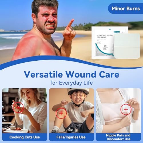 Dimora Hydrogel Burn and Wound Dressing 4" x 4" - Hydrogel Nipple Pads Instant Cooling Relief for Minor Burns & Wounds, Soothing Moist Burn Pads for 1st-2nd Degree Burns, Cuts, Abrasions, (10 Count) - görsel 14