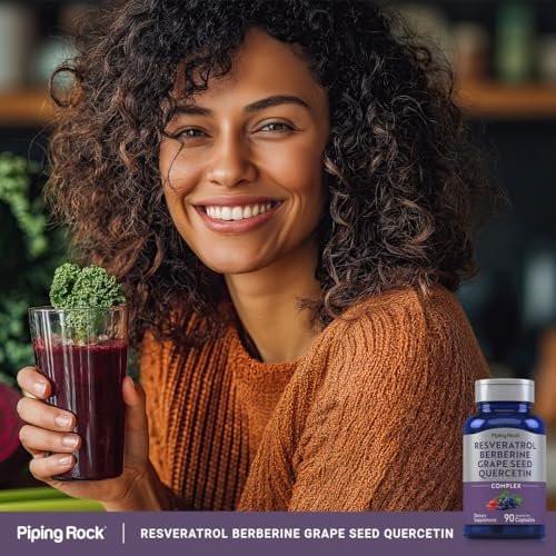 Piping Rock Resveratrol Berberine Grape Seed & Quercetin Complex | 90 Capsules | Vegetarian, Non-GMO, and Gluten Free Supplement - görsel 3