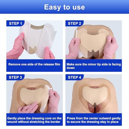 Niceful Sacral Silicone Foam Dressing, Sacrum Bed Sore Bandages for Large Wound 7.1"x 8"(5PCS)
