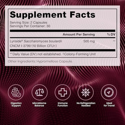 Pure Therapro Rx Saccharomyces Boulardii Probiotics 10 Billion CFU - Made in USA | No Fillers, Patented Strain: Lynside CNCM I-3799 Probiotics for Men and Women 60 Capsules