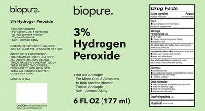 Biopure Hydrogen Peroxide 6 Fl Oz Spray – Convenient Non-Aerosol Spray Bottle with 3% Hydrogen Peroxide | Hydrogen Peroxide 3% First Aid Topical Antiseptic for Minor Cuts and Abrasions (2-Pack)