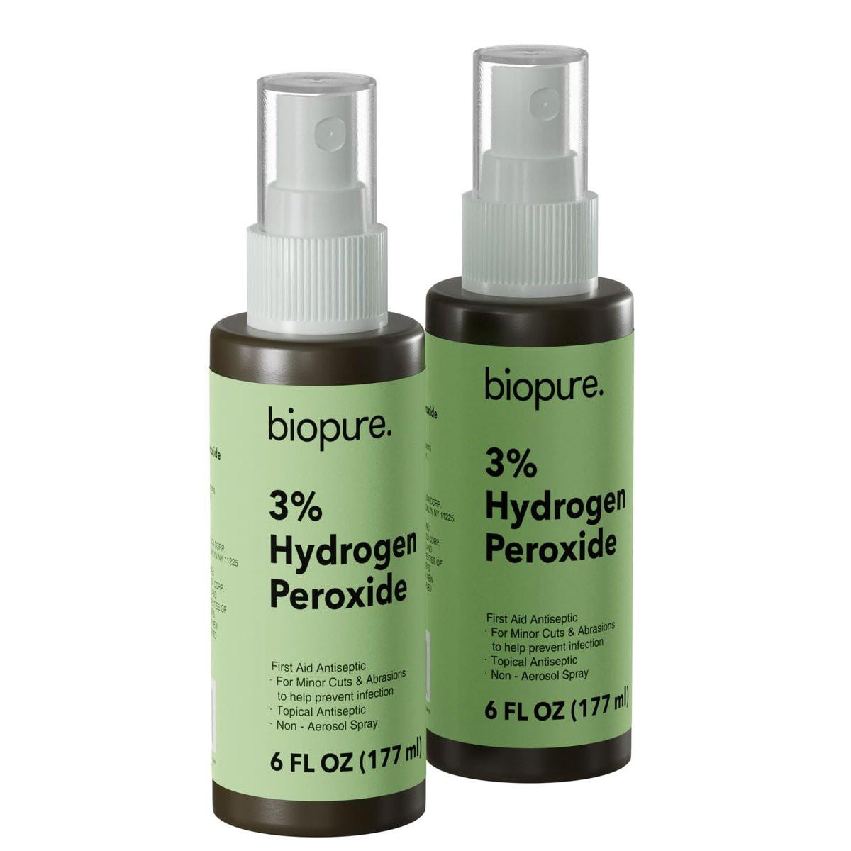 Biopure Hydrogen Peroxide 6 Fl Oz Spray – Convenient Non-Aerosol Spray Bottle with 3% Hydrogen Peroxide | Hydrogen Peroxide 3% First Aid Topical Antiseptic for Minor Cuts and Abrasions (2-Pack) - görsel 1