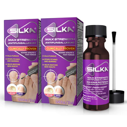 SILKA Max Strength Antifungal Liquid for Toenail Health with Brush Applicator, Results in 1 Week, Nail Fungus Treatment for Damaged Toenails, Athlete's Foot Treatment, Tolnaftate 1% 0.45 Fl Oz -2 Pack