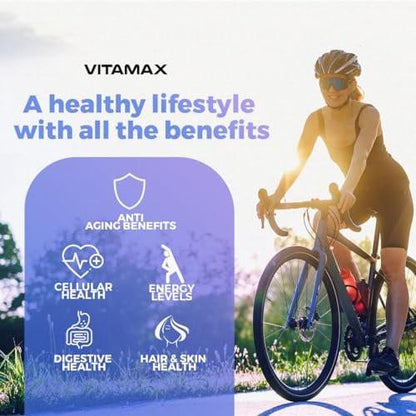 Vitamax Resveratrol NAD+ Berberine Hyaluronic Acid - Biotin Grape & Blueberry + NAC - Collagen Peptides - Hair, Nail, Skin & Joint Supplement - 21-in-1 Women and Men - Made in USA - 120 Count