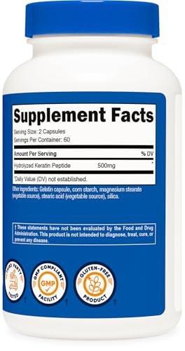 Nutricost Keratin Hydrolized Peptide Capsules - 500MG, 120 Capsules (60 Servings) - Non-GMO, Gluten-Free Formula - görsel 3