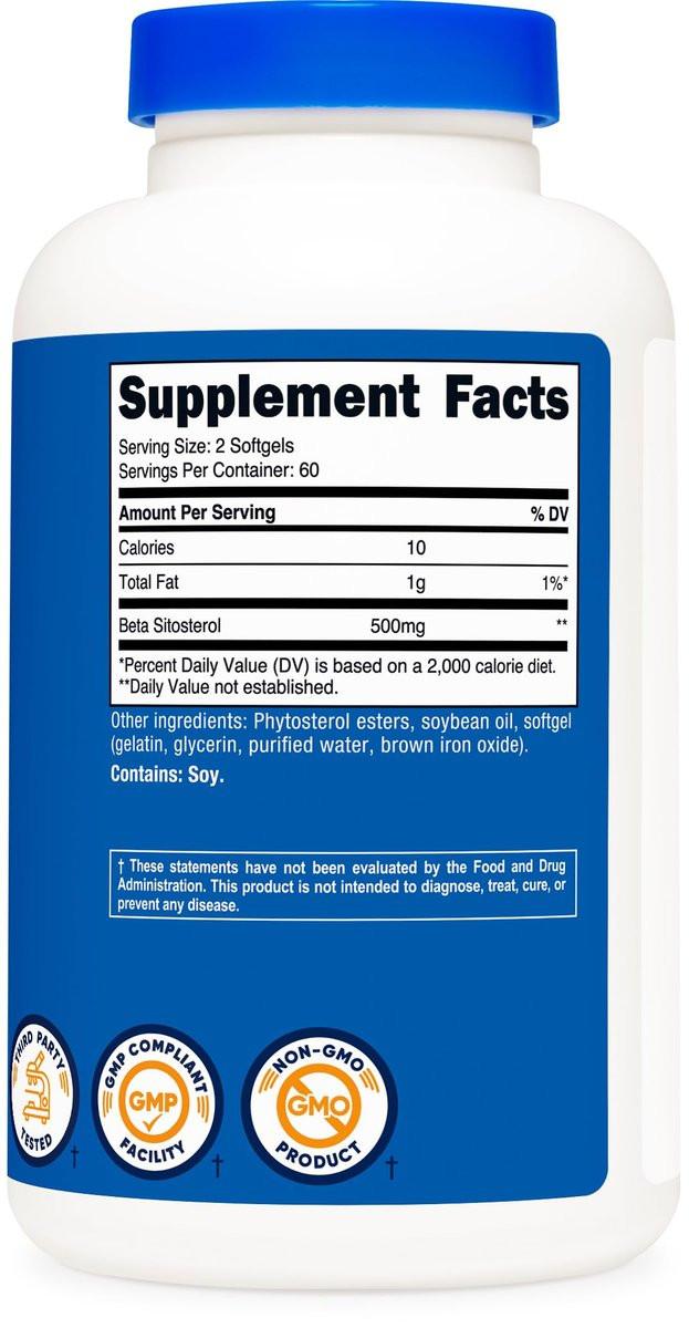 Nutricost Beta Sitosterol 500mg - 120 Softgels, Non-GMO, Gluten Free Supplement, 60 Servings - görsel 1