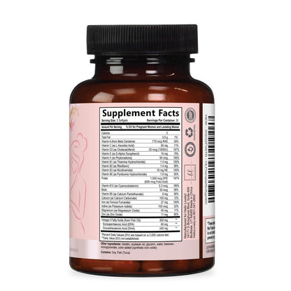 Prenatal Vitamins for Women - Prenatal Multivitamin with Folic Acid & Omega 3 DHA Fetal Development Support - Pregnancy Vitamin Supplement with Vitamin A, C, D, B6, B12 & Iron - 120 Softgels