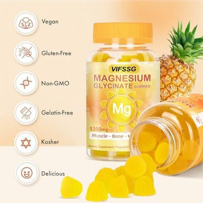 VIFSSG Magnesium Glycinate Gummies 500 Mg, Triple Magnesium Complex Sugar-Free Gummies with Malate 400 Mg, Citrate 400 Mg, Magnesium Supplement Chewable for Women & Men Vegan, Organic 120 Count