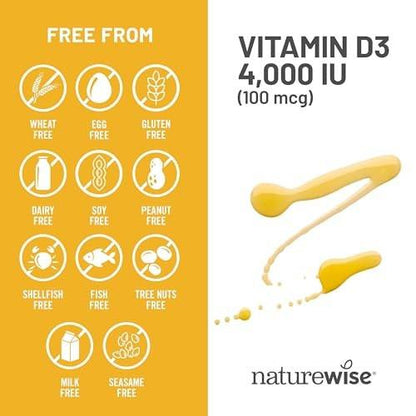 NatureWise Vitamin D3 4000iu (100 mcg) 1-Year Supply for Immune Support, Healthy Muscle Function, and Bone Health - Non-GMO, Gluten-Free in Organic Extra Virgin Olive Oil, (Mini Softgel), 360 Count